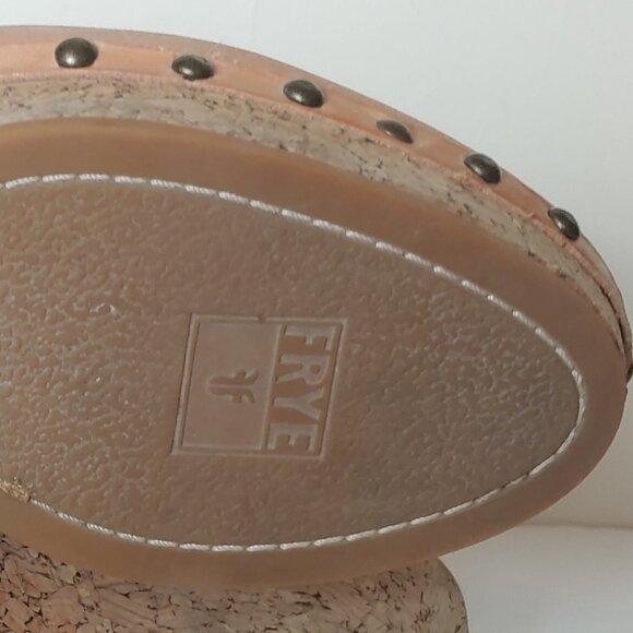 Frye Audra Button Clog Platform Leather Cork Studded Scandi Girl Slide Boho - Picture 6 of 13